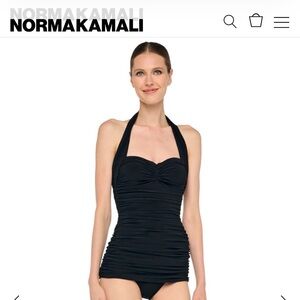 NWT NORMA KAMALI black retro ruched on piece swimsuit, size large